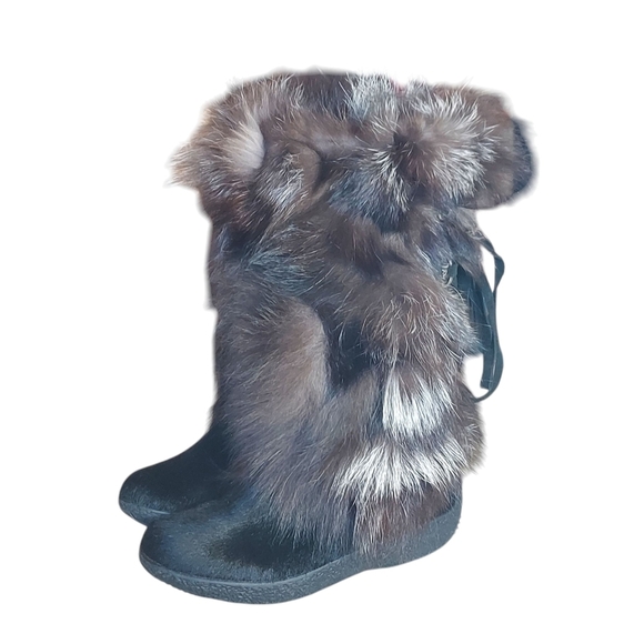 Technica Multicolored Fox Fur Apres Ski Back Lace-up with tasseled Suede laces - Picture 1 of 16